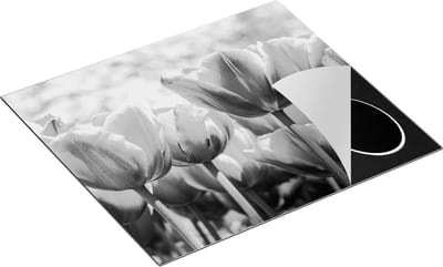 Chefcare Inductie Beschermer Oranje Rode Tulpen - Zwart Wit - 60x50 cm - Afdekplaat Inductie - Kookplaat Beschermer - Inductie Mat