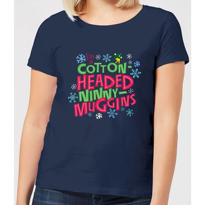 Elf Cotton-Headed Ninny-Muggins Women's Christmas T-Shirt - Navy - XS
