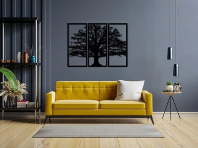 Metalen Wanddecoratie Boom Panelen – 3D Wandkunst – Zwart – 130 x 100 cm – Set van 3