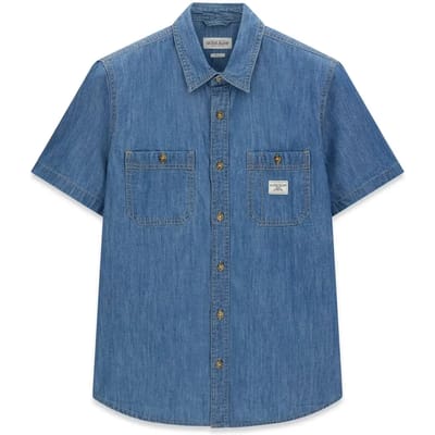 man blauw denim shirt