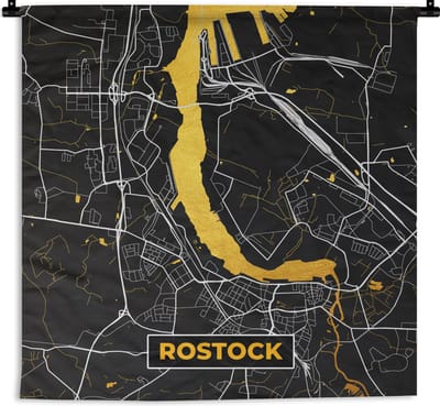 Wandkleed - Wanddoek - Rostock - Stadskaart - Plattegrond - Goud - Kaart - Duitsland - 180x180 cm - Wandtapijt