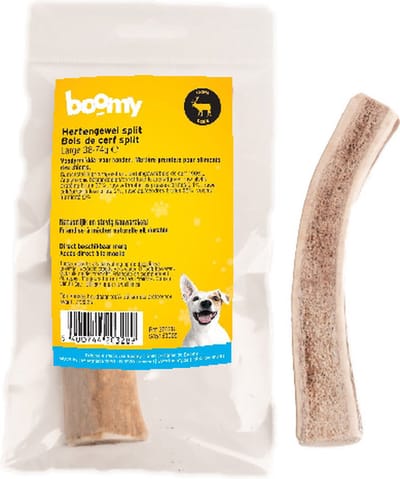 Boomy - Gespleten hertengewei - Natuurlijke hondensnacks - Kauwstaaf hond - Harde kauwsnacks - 38 -74g