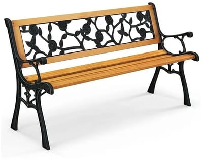 Turold Tuinbank - Houten Tuinbank - Buitenbank - Balkonbank - Hout en Metalen Frame, 2-zits, Voor Balkon, Tuin, Veranda en Buiten