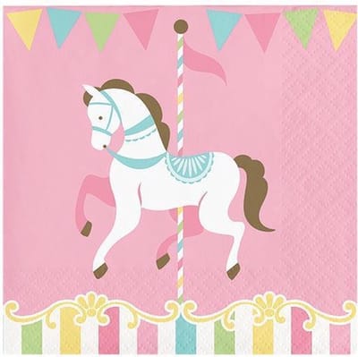 Servetten carousel baby roze (25cm, 16st)