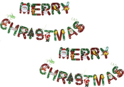 Gerimport Kerst slingers Merry Christmas - 2x - groen/rood - 500 cm - papier - kerstversiering