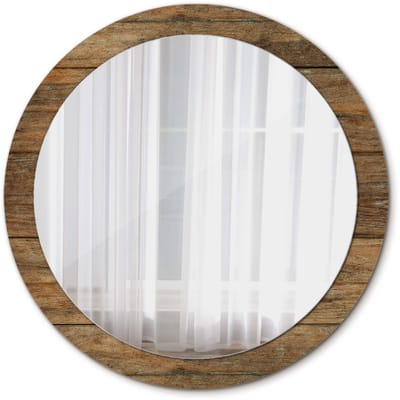Tulup Spiegel - Spiegel op gehard Glas - Ronde Spiegel - Oud hout - Diameter: 90 cm - Spiegel met decoratief motief - Inloopkastspiegel – Badkamerspiegel - Kleedkamer - Bruine - Origineel cadeau - Design Spiegel - Hangspiegel