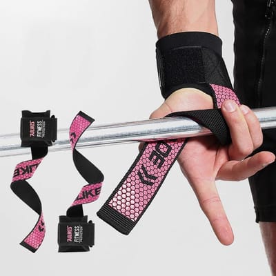 Sangles de poignet Aolikes pour Haltérophilie Musculation Powerlifting Entraînement de force Fitness Haltères Support d'entraînement rose vif