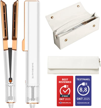 Sansbeauté® Sanstraight Stijltang Wet-to-Dry met Reisetui - 2 in 1 - Haardroger & Stijltangen - Coldshot - 80℃ t/m 140℃ - Hair Straigthener - Haartang - Haar stijltang - Lisseur Cheveux - Alternatief Stoomstijltang