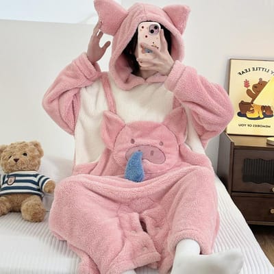 Damespyjama's Cartoon Panda Onesies Warme Zachte Badjassen Nachthemd Kawaii Dieren Cosplay Pak Winter Flanel Homewear Dames Cl XXL gray