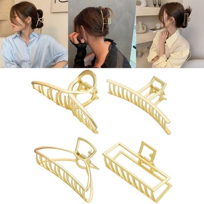 4 Pièces Pinces à Cheveux Métal Grandes Alliage Antidérapantes Pinces Crabe pour Femmes et Filles beige