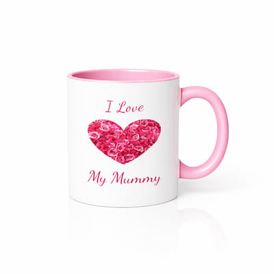 Lief Cadeau voor Mama Mok - I Love My Mummy - Roze Oor en Binnenkant - Rozen Hart Design - 330ml