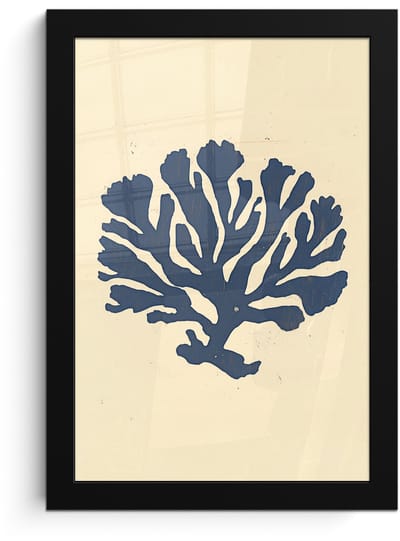 Poster in lijst - Fotolijst 20x30 cm - Posters - Blauw koraal - Vertakkingen - Beige - Posterlijst zwart - Decoratie - Wanddecoratie woonkamer - Muurdecoratie slaapkamer