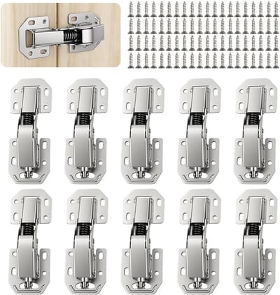 10-delige onzichtbare kastdeurscharnieren set met hydraulische buffer en 80 schroeven voor keuken- en kantoorkasten, 90° draaibeweging, 10,2 cm lengte