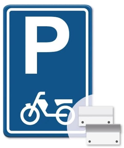 Parkeerbord Bromfiets - blauw - Weerbestendig Aluminium - 40x60 cm - Bevestiging: Met muur-/ wandmontage beugels
