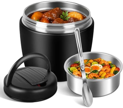 GELLDG Geïsoleerde voedselcontainer van 1,2 liter - Roestvrijstalen voedselwarmer - Inclusief lepel - Geïsoleerde kom met deksel - Lekvrij - Geïsoleerde lunchbox - Geschikt voor maaltijden, soep en pap