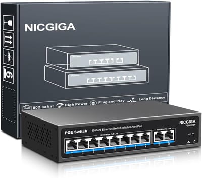 8-poorts PoE-switch met 100 Mbps PoE+ en Gigabit Uplink-poorten