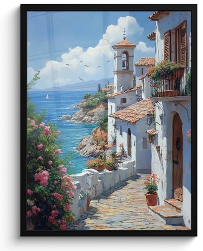 Poster in lijst - Fotolijst 50x70 cm - Posters - Huizen - Zee - Bomen - Bloemen - Posterlijst zwart - Decoratie - Wanddecoratie woonkamer - Muurdecoratie slaapkamer
