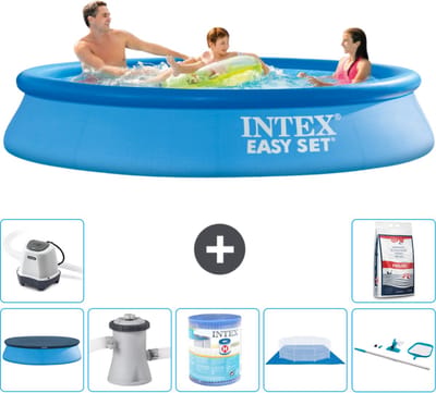Intex Rond Opblaasbaar Easy Set Zwembad - 305 x 61 cm - Blauw - Inclusief Afdekzeil - Zwembadfilterpomp - Filter - Grondzeil - Schoonmaakset - Zoutwatersysteem - Zwembadzout - 8-delig