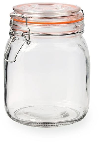 SnelShoppen - Quid Nieuwe Canette 1 L Recyclebare Glazen Opslagdoos | Transparant, Rond, 1 Liter, Canning Sluiting, Vaatwasmachinebestendig, Keuken, F