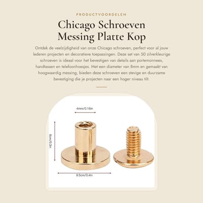 Dailygoods- Schroeven Set van 50 Stuks - 8mm Platte Kop - Messing - Zilverkleurig - Decoratie - Duurzaam Materiaal - Decoratieschroeven