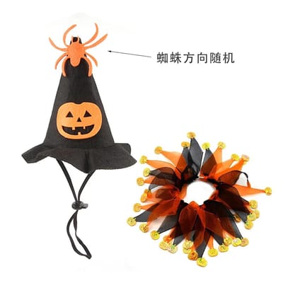 Huisdier Halloween Hoed Sjaal Set Kat Cape Hoed Set Accessoires Hondenhalsband Huisdier Pompoen Mesh Ketting Hond Halloween one size black