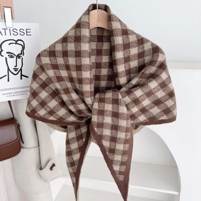 Britse Gebreide Wollen Sjaal Dames Grote Maat Driehoekige Sjaal Geruite Driehoekige Design Sjaal Zacht Buiten Winddicht Kerstcadeau gray