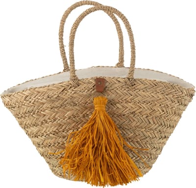 J-Line strandtas kwasten - zeegras/raphia - naturel/oker