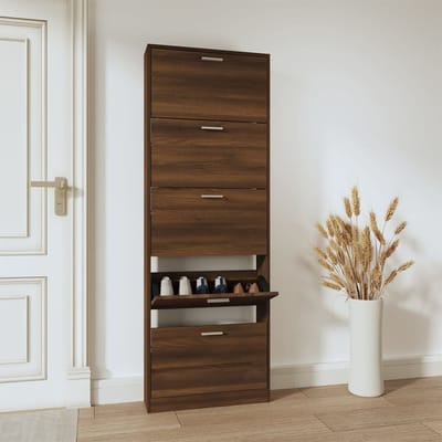 vidaXL - Schoenenkast - 59x17x169 - cm - bewerkt - hout - bruin - eikenkleur