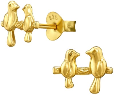 Joy|S - Zilveren vogel oorbellen - vogeltjes op een takje - 9 x 7 mm - goldplated