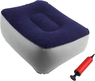Opblaasbaar Voetsteunkussen - Relaxkussen Luchtpomp - Kantoor Thuis Reizen - Inclusief Luchtpomp - 37x28x15cm - Grijs Blauw