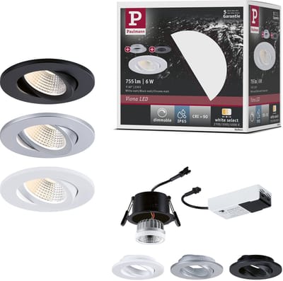 LED-inbouwlamp White Select Viona Enkele lamp IP65 rond 85 mm 25° 6W 520lm 230V dimbaar White Select Zwart mat, Wit mat, Chroom mat