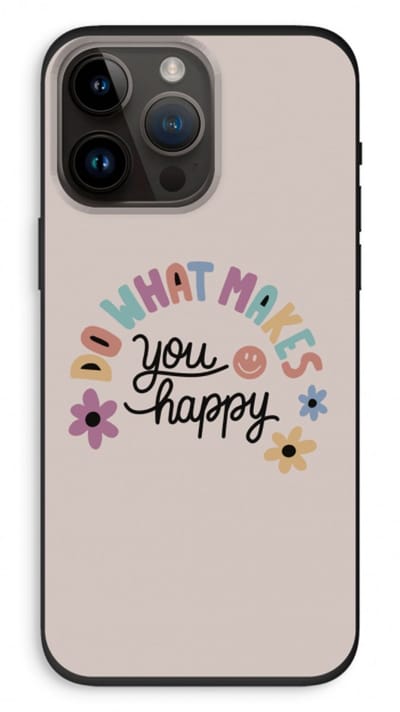 Case Company® - Hoesje geschikt voor iPhone 14 Pro Max hoesje - Happy days - Biologisch Afbreekbaar Telefoonhoesje - Bescherming alle Kanten en Schermrand
