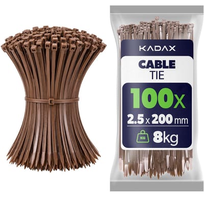 KADAX Kabelbinders 200mm x 2.5mm Bruin – set van 100 stuks, nylon kabelbinders met 8kg trekkracht voor veilig kabelbeheer in huis, tuin, werkplaats en kantoor