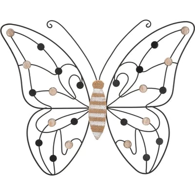 Wanddecoratie Iron/wood Wall Panel Butterfly 39,5×1,5×33,5 cm