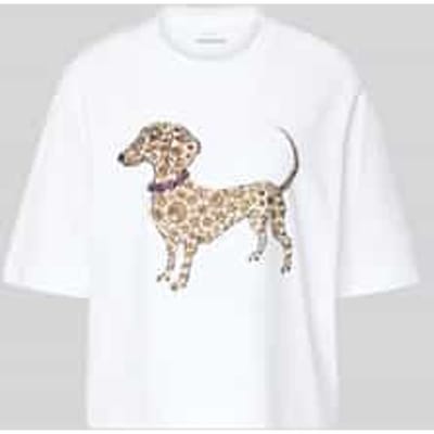 T-shirt met motiefprint en met siersteentjes