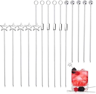 Allecta - Set van 20 Roestvrijstalen Cocktail Sticks voor Fruit - Herbruikbare Drink Picks - Voorgerecht Tandenstokers - Martiniglas Picks