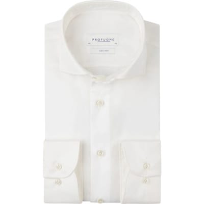 Profuomo slim fit heren overhemd - twill - offwhite - Strijkvrij - Boordmaat: 38 (EU maat: S)