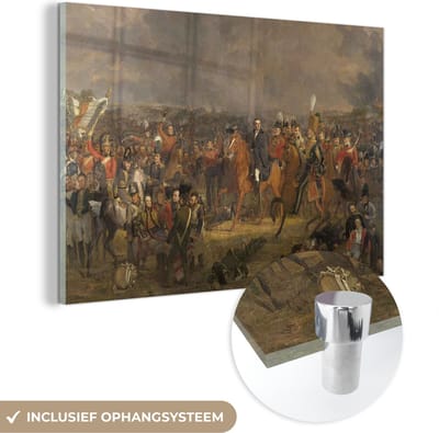 ® Glasschilderij 180x120 cm - Schilderij acrylglas - De Slag bij Waterloo - Schilderij van Jan Willem Pieneman - Foto op glas - Muurdecoratie woonkamer - Wanddecoratie slaapkamer - Schilderijen
