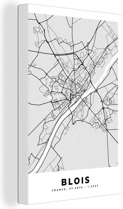 Canvas Schilderij Frankrijk - Plattegrond - Kaart - Blois - Stadskaart - 20x30 cm - Wanddecoratie