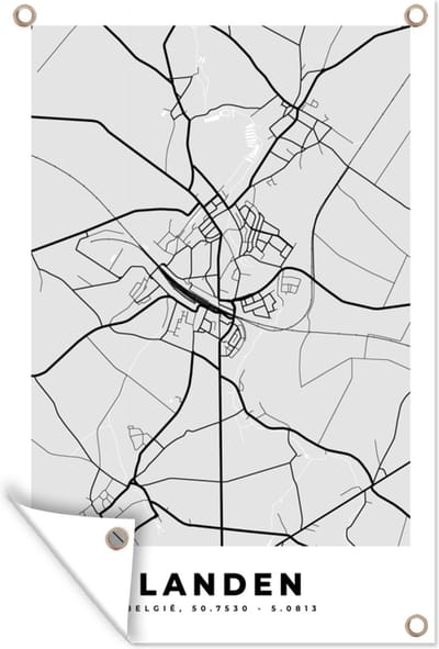Muurdecoratie Zwart Wit – België – Plattegrond – Stadskaart – Kaart – Landen - 120x180 cm - Tuinposter - Tuindoek