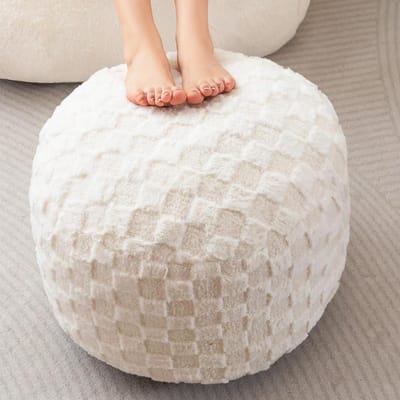Ronde Poef - Voetenbankje Opbergruimte - Woonkamer Decoratie - Gewatteerd Schuim - 50 x 38 cm - Beige