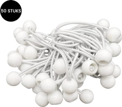 Purepeak Spanelastiek met Bal Set 50 Stuks - Wit - Tentspanner - Spanrubbers - Elastiek Koord - 11-21 cm Rekbaarheid