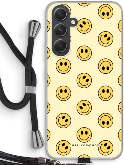 Case Company® - Hoesje met koord geschikt voor Samsung Galaxy A54 hoesje met Koord - Smiley N°2 - Telefoonhoesje met Zwart Koord - Bescherming aan alle Kanten en Over de Schermrand