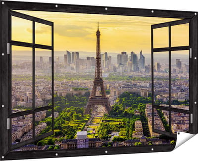 Gards Tuinposter Doorkijk Skyline van Parijs met de Eiffeltoren - 180x120 cm - Tuindoek - Tuindecoratie - Wanddecoratie buiten - Tuinschilderij