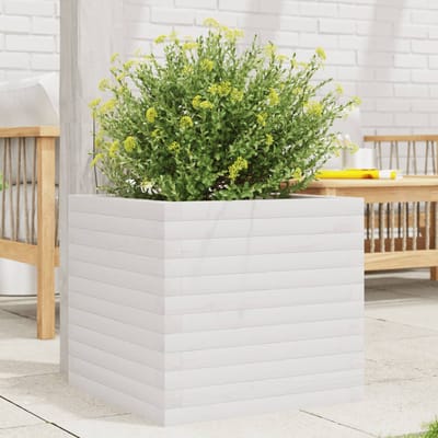 vidaXL - Plantenbak - 50x50x45,5 - cm - massief - grenenhout - wit