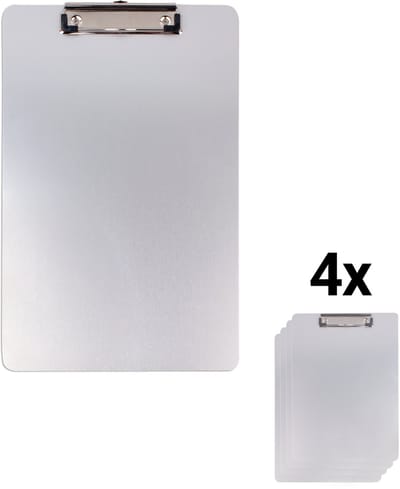 DESQ® Aluminium klembord A4 XL - Set 4 stuks - Extra Schrijfruimte - Ophangoog - 226 x 344 mm