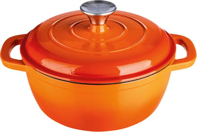 Silvercrest Gietijzeren Braadpan - Inhoud: ca. 2,8 L - Temperatuurbestendig: tot 240 °C - Oranje - Ideaal voor sappig bakken, braden, stoven en smoren - Geschikt voor alle soorten warmtebronnen - incl. inductie