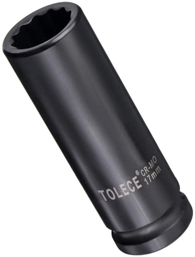 Dailygoods- Impactaansluiting 1/2-inch - 17 mm 12-punts - Diepe Spuit - CR-MO Staal - 78 mm Lengte - Inclusief Draagtas - Steeksleutel