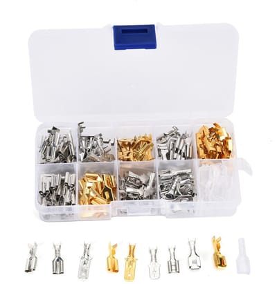 Dailygoods - Messing Draadterminals - 150 Stuks Spade Connectoren met Opbergdoos - Hoge Temperatuur Weerstand - Betrouwbaar en Stevig - Geschikt voor...