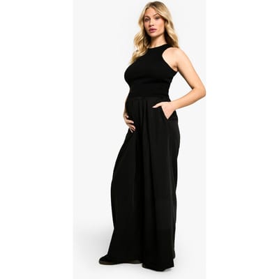 boohoo Dames Zwangerschapsbroek met elastische taille, geweven, ontspannen plooi, wijde pijpen | Black | Maat: 8